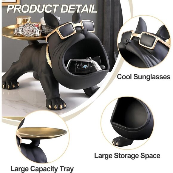 Resin French Bulldog Tray Statue, Bulldog Candy Dish Key Holder Bowl Home Décor - Picture 8 of 12